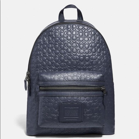 Coach Academy navy Backpack In Signature Leather - Picture 3 of 17